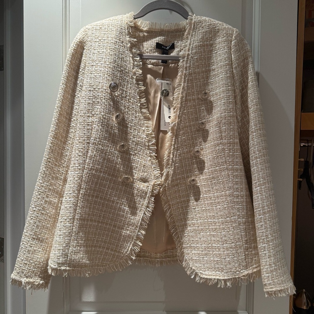 NWT Aqua Gold and White tweed blazer, size S